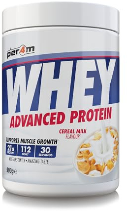 Per4m Whey Protein, Molkenprotein mit vollem Aminosäureprofil, unterstützt Muskelaufbau & Regeneration, reich an essentiellen Aminosäuren, für Sportler nach dem Training – Cerealien-Milch – 900g