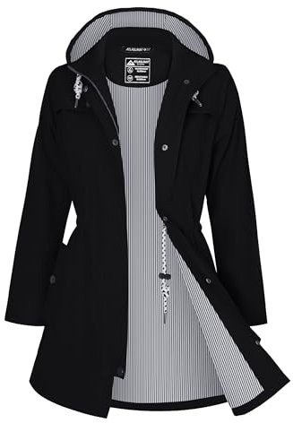 ATLASLAVA Regenjacke Damen Lang Wasserdicht Kapuze Regenmantel übergangsjacke Trenchcoat Outdoor Mantel Schwarz S