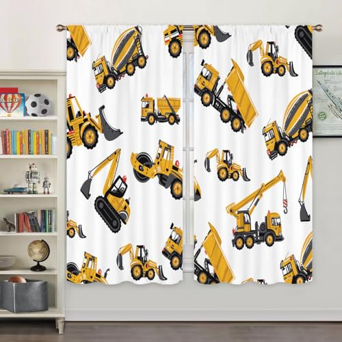 Miyotaa Jungen-Vorhänge, 2 Paneele, 42 B x 63 H, Stangentasche, Bulldozer, Traktor, LKW, Auto, Kleinkind, Bagger, Cartoon, Polyester, Fenstervorhang, Behandlung für Schlafzimmer, Wohnzimmer