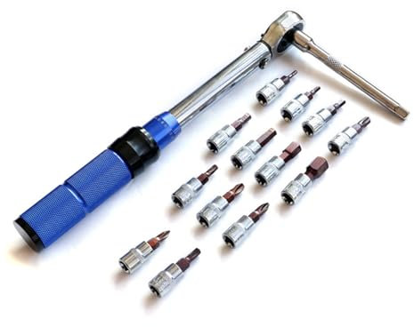21-teiliger kleiner Drehmomentschlüssel für Fahrrad-Reparatur, hochgenau, 2–24 Nm, 1/4-Zoll-Antrieb für Fahrrad- und Motorrad-Wartung, Ratschenschlüssel, inklusive 10 cm Verlängerungsstange,