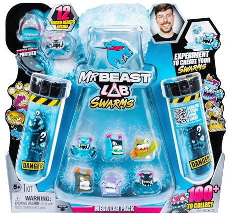 MrBeast Lab Swarms Mega-Laborpackung Hard Boiled; Experimentieren, Wasser hinzufügen, Reagenzglas schütteln, 12 Sammelfiguren enthüllen; 100+ zum Sammeln; Mega-Packung mit Panther der Sonderedition