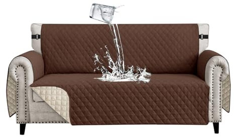Lydevo Sofa Überzug 3 Sitzer wasserdichte rutschfest Sofabezug Mit Armlehnen Couchbezug Sofaüberwurf Kratzfest Reversible Gesteppte Schonbezug für Haustier Katzen Hunde,Dunkelbraun
