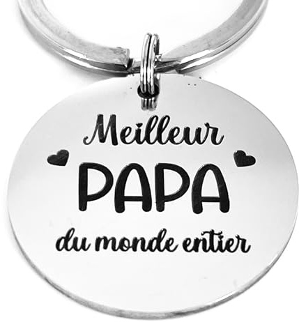 Cadeau Papa - Porte-clé rond en inox miroir gravé Meilleur PAPA du monde entier - Cadeau idéal pour la fête des pères