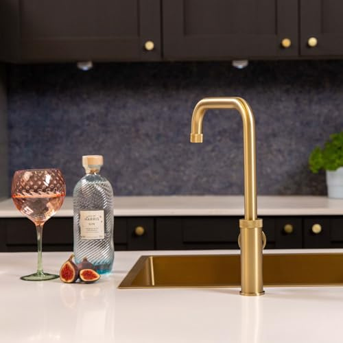 Flode Hjul | Single Lever Industrial Style Kitchen Tap | Swan Neck Design | Sleek & Modern Design Kitchen Mixer Tap (Brushed Brass)
