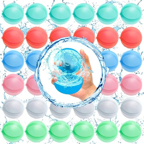 NCKIHRKK Lot de 36 Ballon d'Eau Silicone, Bombe a Eau Réutilisable, Jouet Piscine Bombe a Eau Ballon Remplissage Rapide pour Jardin Plage, Jeux d'Eau Piscine, Jeux Exterieur Enfant Adulte (N-WB-C36)