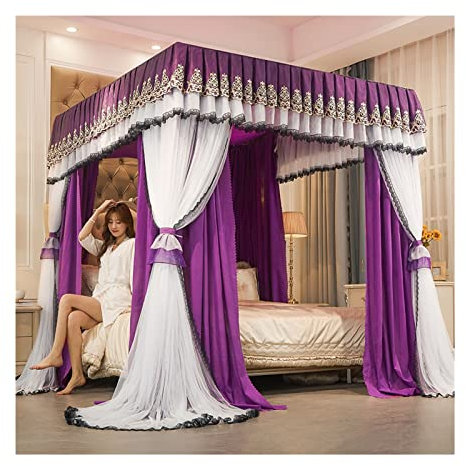 Betthimmel-Moskitonetz für Doppelbett, lila, romantischer Luxus-Betthimmel, 360° umwickelter Bettvorhang, Moskitonetz (Größe: 200 x 220 x 210 cm)