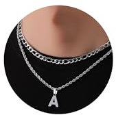 Rajputana Collar con inicial en capas de la A a la Z con letras, collar para niños, collar de letra de acero inoxidable 18+20, collar de cuerda Figaro, regalos de joyería para novio, hombres y