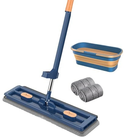 Optimice El Trapeador | 2024 Trapeador Planos Grande Trapeador Planos Microfibra con Balde Y 2 Almohadillas Microfibra Reutilizables | Rotación 360 para Mojado Y Seco.