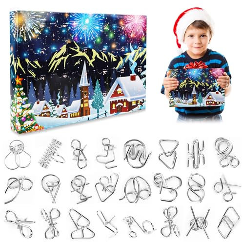 Adventskalender 2025 Kinder,Metallpuzzle Knobelspiele für Kinder Erwachsene Adventskalender,24 Tage Countdown Knobelspiele Weihnachts für Jungen Mädchen
