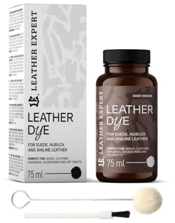 Penetrating Leather Dye - Lederfarbe Dunkelbraun 75 ml - Ideal zum Schuhe, Handtaschen und Accessoires – inkl. Applikator & Pinsel - Schuhfarbe für Wildleder, Nubuk- und Anilinleder (16 Farben)