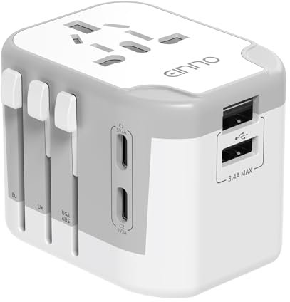 Universal Travel Adapter Worldwide, EINNO International Travel Adapter with 4 USB, Universal Adapter Plug UK to World, Travel Plug Adaptor for Multi Countries EU, UK, USA, Australia, Japan, Thailand