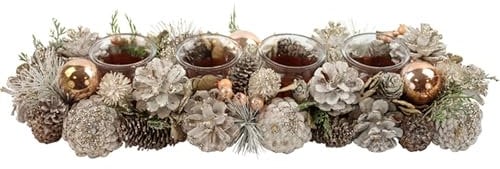 Kerzenhalter Adventskranz Carnel länglich mit goldenen Kugeln & Zapfen - Weihnachtsdekoration, Weihnachten, Advent, Adventsgesteck, Leuchterkranz