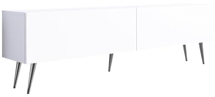 3E 3xE living.com TV-Schrank: Zwei Türen, Zwei Regale, Farbe mattweiß, Chrombeine, A: B: 170 cm, H: 52 cm, T: 32 cm,