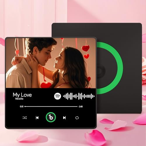 Custom Music Fridge Magnet Personalised Gifts Album Fridge Magnet Spotify Song Refrigerator Magnet with Photo, Built-in Music Can Play Songs Home Decoration Gifts for Him, Her, CouplesMusic Lovers