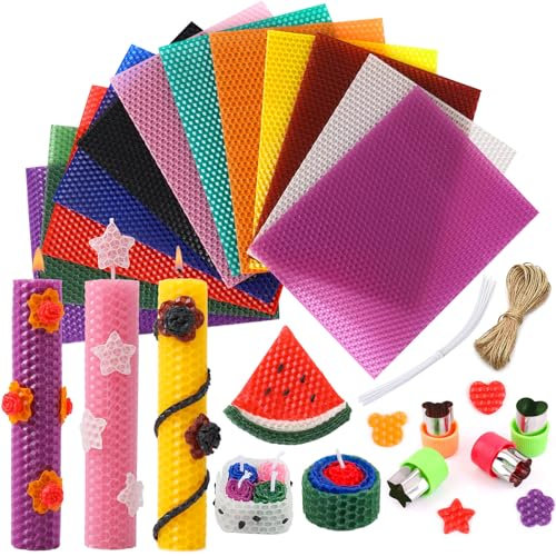 Yannige Bienenwachs-Bienenwachsplatten für Kerzen,12 Stück Farbiger Bienenwachskerzen Selber Machen Set ,Wachsplatten für Kerzen,Geeignet für Eltern Kind Bastelaktion(20x15cm
