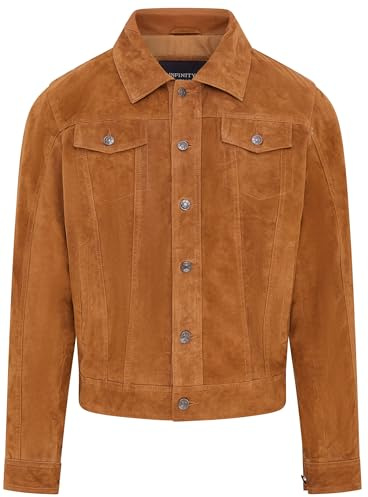Mens Goat Suede Jeans Jacket Trucker Casual Denim Leather Shirt