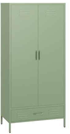 skølm Kleiderschrank Atria, Metallkleiderschrank mit 2 Türen und Schublade, Metallschrank 4 Fächer und Kleiderstange, Schrank mintgrün 170x80x45 cm (HxBxT)