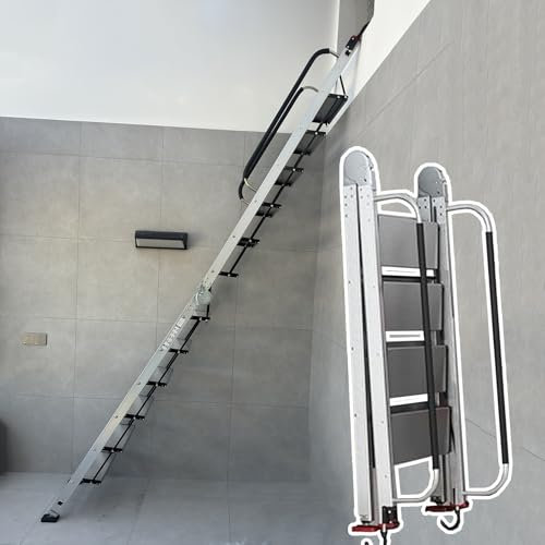 Scala per Soppalco Scale per Soffitta da 8-14 Gradini con Corrimano, Scale Pieghevoli Portatili per Soffitta per Finestre Ospedaliere, Scale per Arrampicata Antincendio di Emergenza Domestica(11 step-