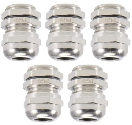 MACHSWON 5 Pcs PG9 Cable Gland, IP68 Waterproof Metal Connector with EMI Shielding Heavy-Duty Threaded Joint for 4-8mm Cables