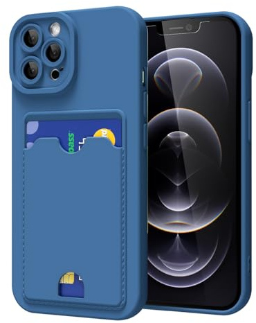 oakxco for iPhone 12 Pro Case with Card Holder, Cute Silicone Wallet Phone Case with Credit Card Slot, Soft Rubber Thin Slim Purse for Women Men with Shockproof Camera Cover Protection, Navy Blue
