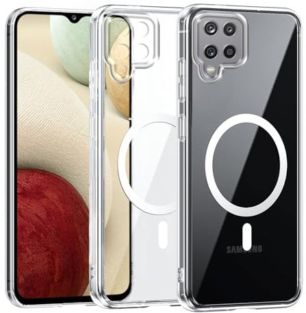 Tawarror Magnétique Coque pour Samsung Galaxy A12 / M12, Transparent Étui pour Samsung A12, PC Rigide + Bumper TPU Housse Anti-Jaunissement, Anti-Chocs, Anti-Rayures Protection Case