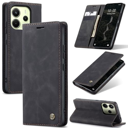 Azororo Handyhülle für Redmi Note 14 4G Hülle Premium Lederhülle Flip Case Magnet Tascher Kartenfach Standfunktion Klapphülle Schutzhülle für Redmi Note 14 4G, Schwarz