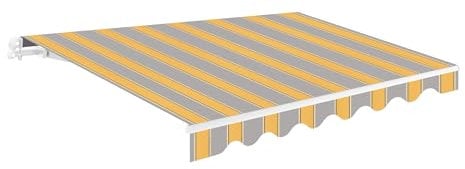 Toldo Retráctil Exterior 400x250cm Gris y Amarillo Poliéster – Lona Protección Solar UV - Estructura de Aluminio – Inclinación Regulable – Manivela Incluida – Manual Enrollable Terraza Jardín