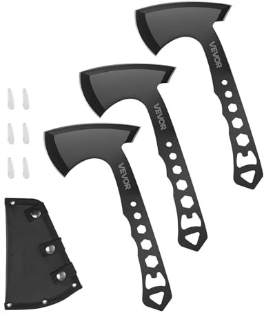 VEVOR Throwing Axes and Tomahawks, 3 Pack Axe Throwing Hatchet Set, Multi-Functional Handle with Wrench and Bottle Opener, Stainless Steel, with Black Nylon Sheath, for Recreation and Competition