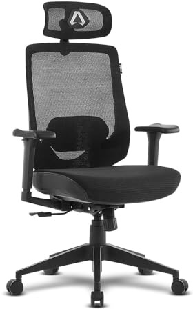Alpha Gamer Stella - Silla de Oficina ergonómica, Cervical Ajustable, Respaldo en Malla, Transpirable, Reposabrazos 3D Ajustable y Soporte Lumbar Ajustable, 120kg - Negro