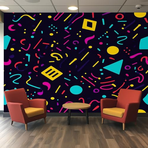 Memphis Wallpaper - 80s 90s Retro Geometric Abstract Wall Mural - Wall Murals for Living Room Bedroom - Photo Wallpaper & Home Decor Art - 450 x 315 cm I305