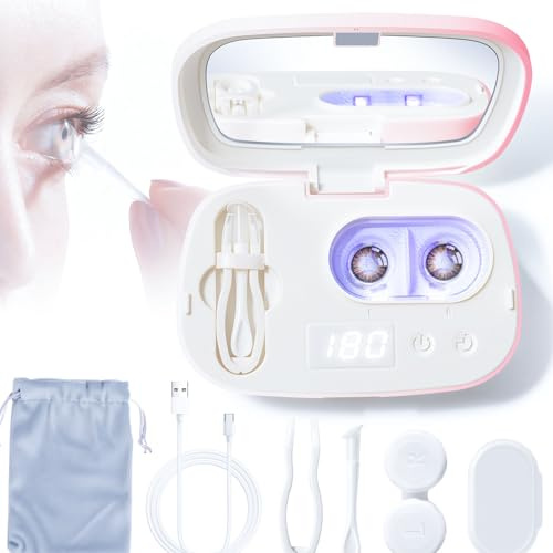 Portable Contact Lens Cleaner, ALLGLAM Automatic Ultrasonic Contact Lens Cleaner Machine with USB Charger, LED Timer Display for Soft Lenses, Colored Contact Lenses Cleaning (Pink)