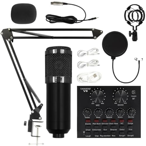 Live Streaming Equipment - Professionelles Kondensatormikrofon, Einstellbarer Aufnahmeständer Setup | Broadcast-Kit mit Soundkarte für -Podcasting, Gamings Voiceovers, Musiksitzung, Content Cr