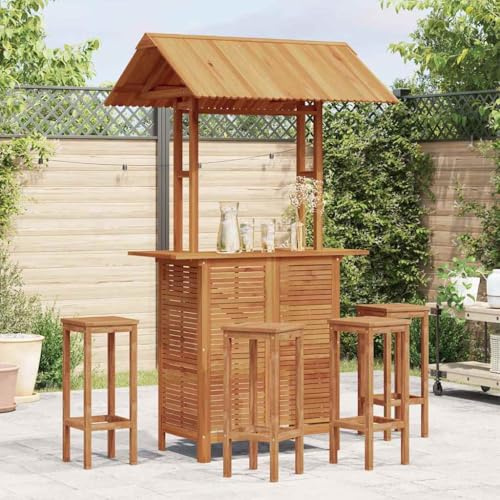 Qnhdfrt Akazie Massivholz Outdoor Bartisch mit Dach 113x106x217 cm Stehtisch für Terrasse Garten Balkon