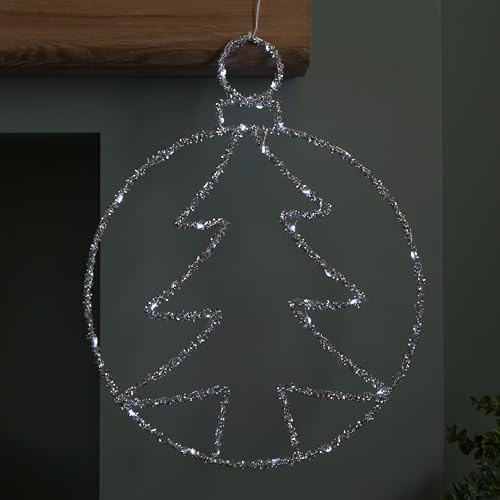 49cm Battery Powered Light up Silver Christmas Tree Ball with Twinkling LEDs