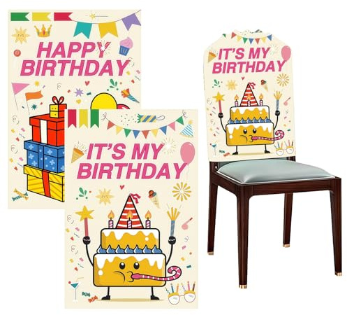 AuraFusion 2er Set Stuhlhussen für Geburtstag - Stuhlhusse Geburtstag Dekoration für Kinder und Jugendliche - Ideale Geburtstagsfeier Ausstattung