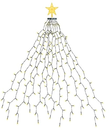 EcoNour 1,5 m Christbaumbeleuchtung | 200 LED-Lichterketten mit Ring und 12 Girlanden | 8 Modi | LED-Lichterkette für Weihnachtsbäume | Warmweißes Licht für drinnen und draußen