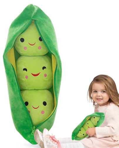 Paodduk Cute Pea Stuffed Toy, 3 Peas-in-A-Pod Plush, Plant-Themed Soft Figure, Huggable Comfort Toy For Room Sofa Decor, Car Decoration