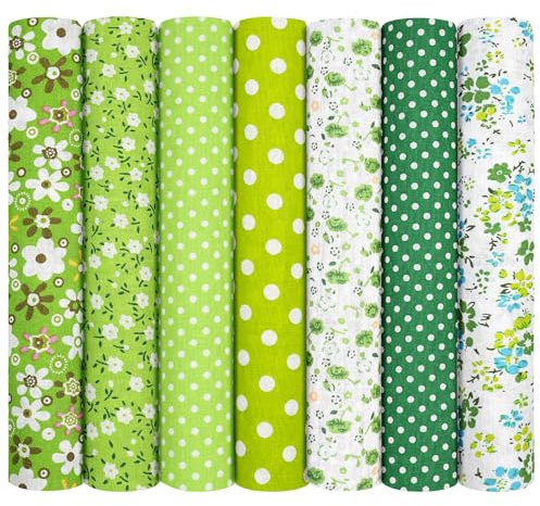 AOOSA 7pcs Cotton Sewing Fabrics, 50 x 50 cm DIY Cotton Fabrics, Assorted Patterns, Soft and Durable Patchwork Fabric for Quilting, Sewing, DIY, Masks, Home Decoration, Green