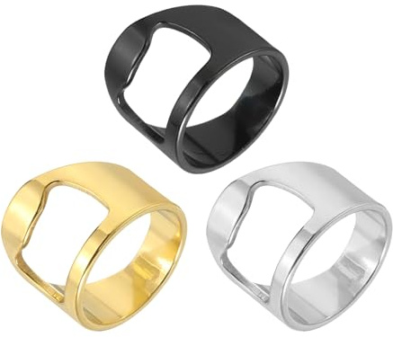 sourcing map 3Pcs Bottle Opener Rings, Titanium Steel Ring Bottle Cap Opener Creative Finger Thumb Beer Opening Tool for Men Women Party Bar Present Supplies Bartender Tool, Size 11, Multicolor