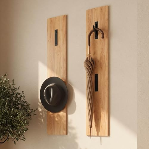 Planetmöbel Ossa Wandgarderobe 2x Garderobenpaneel mit 4 | Garderobenhaken, aus Metall, klappbar, Flur Kleiderhaken Garderobenleiste gold eiche, 20 x 110 x 1,6