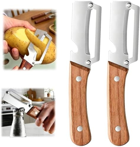 2 Pcs Multifunctional Vegetable Peeler for Kitchen,Zero Snag Wooden Peeler,with Ergonomic Non-Slip Handle,Good Sturdy,2 in 1 Fruit Peeler and Bottle Opener,Best for Vegetable,Apple,Carrot and More