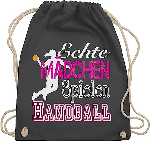 Turnbeutel Rucksack - EM 2026 Trikot Ersatz - Echte Mädchen spielen Handball I - Unisize - Dunkelgrau - geschenke für handballer handballbeutel hanball habdball beutel kinderturnbeutel halbball