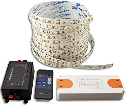 INNOVATE LED Strip 5M SET | 12V | 9,6W/m inkl. Funkdimmer mit Nachlaufsteuerung + Trafo ECO | Transformator für LED Stripes | Driver | Netzteil | Flexband | LED S
