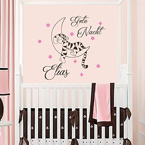 Vinyl Wandtattoo Zitat Sweet Dreams Winnie Puuh the Pooh Tiger Gute Nacht mit Namen für Mädchen Junge Kinder Wandaufkleber Wandsticker Wanddekoration für Schlafzimmer Kinderzimmer Babyzimmer A562