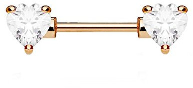 beyoutifulthings Brustwarzen-Piercing ZIRKONIA Herzen Intim-Piercing Brust-Piercing CHIRURGENSTAHL Roségold Clear Stab 1,6mm 12mm