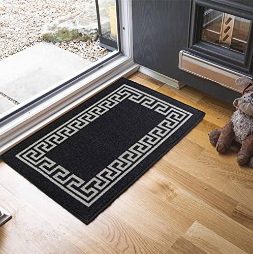 Havana Washable Non-Slip Kitchen Floor Mat, Greek Key, Black, 80x150cm