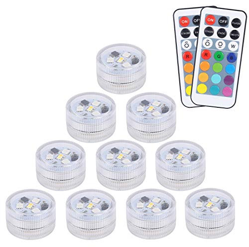 ALED LIGHT 10 Pcs Luces Sumergibles LED RGB, Subacuáticas Impermeable SMD 3528 Con Control Remoto IR Para Vaso, Tazones, Piscina, Acuario y Decoración de Fiesta