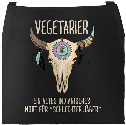 MoonWorks® Grill-Schürze für Männer mit Spruch Vegetarier/Veganer Schlechter Jäger Spruch Skull Baumwoll-Schürze Küchenschürze schwarz unisize