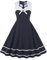 AXOE Damen 50er Jahre Kleid mit Punkten Elegant Hochzeit Cocktailkleid Dunkelblau Weiß Polka Gr.42/44, XL