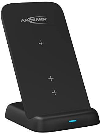 ANSMANN Qi Ladegerät, 15 W, vertikal, kabellose Ladestation, Induktionsladegerät für Qi-fähige Geräte wie Apple iPhone (12, 11, XS, XR, X, 8), AirPods, Samsung Galaxy (S21, S20, S10)